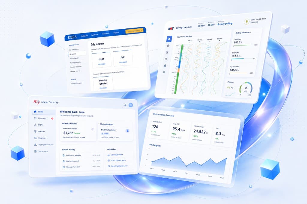 Floating product dashboards for EQRS, NOV, MySSA, and performance analytics
